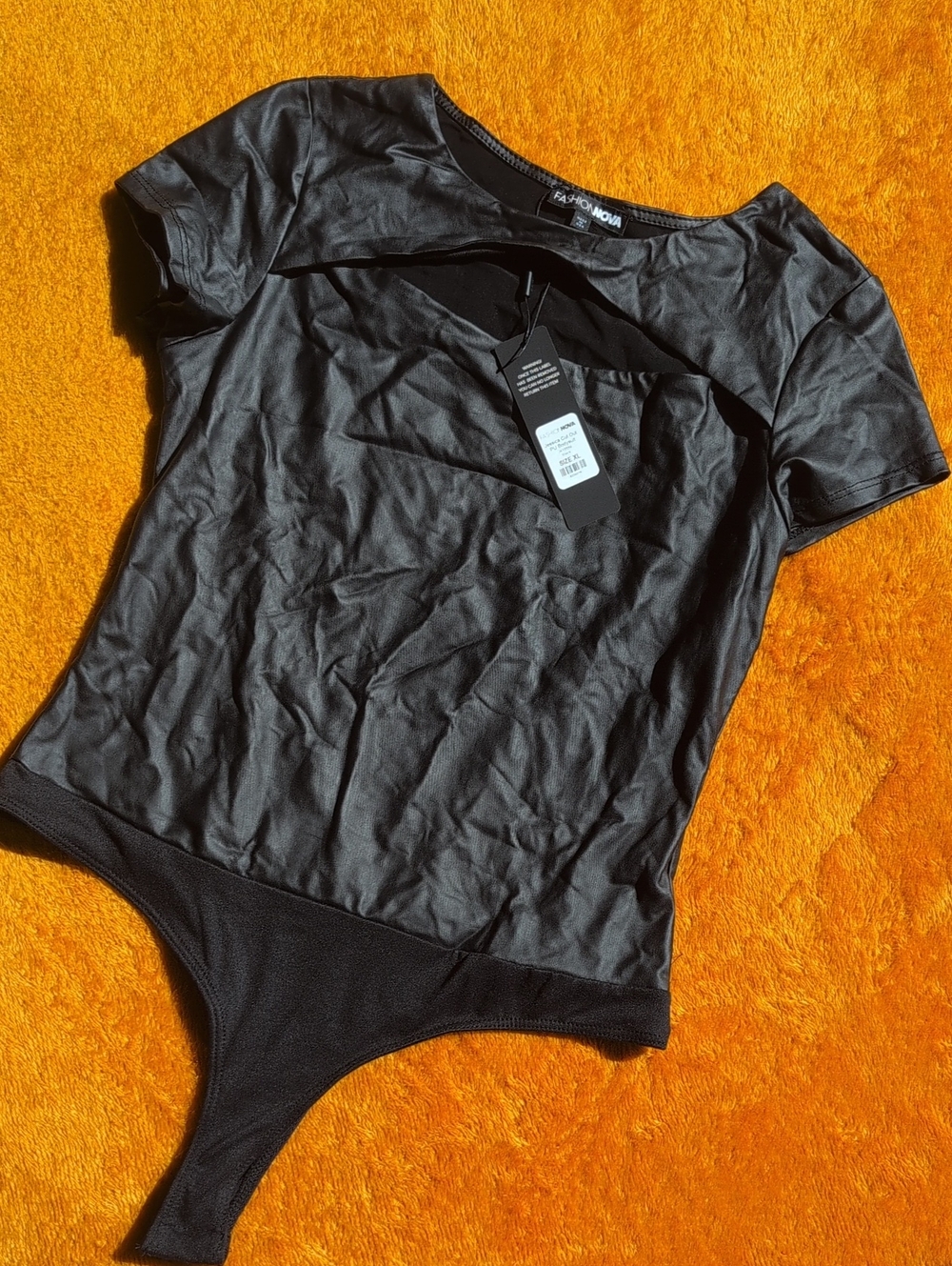 Fashion Nova Black Faux Leather Bodysuit with Tag